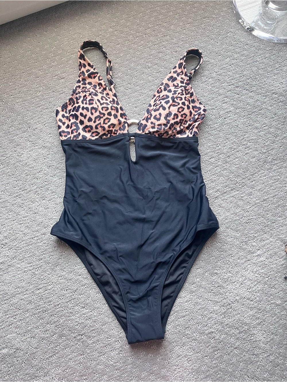 Leopard Print & Black One-Piece Swimsuit with Keyhole Detail